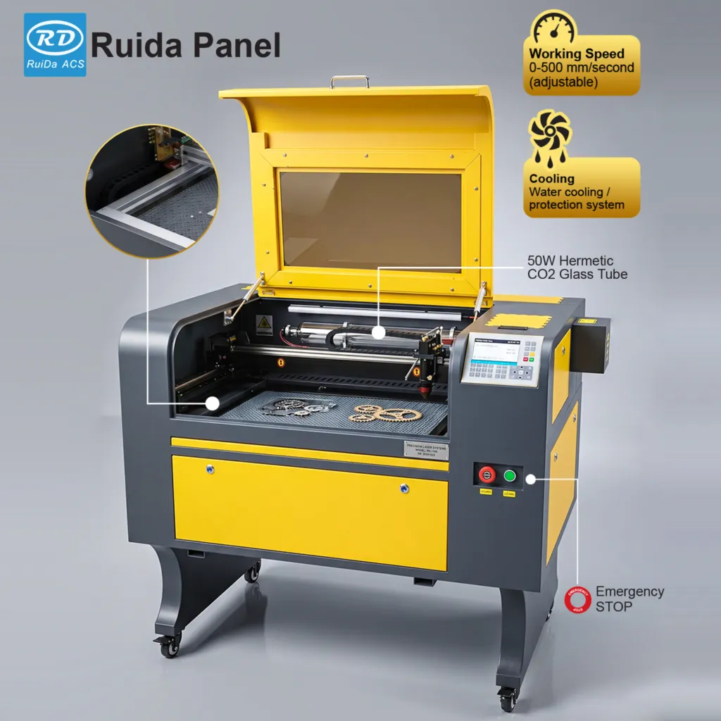 80W CO2 laser cutter and engraver with 600 × 400 mm bed