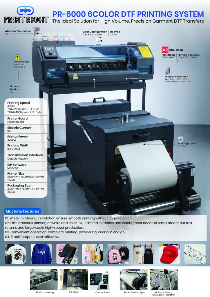 60CM DTF PRINTER – (Direct to Film) Epson XP 600 Dual Head Printer with Powder Shaking Curing Shaker